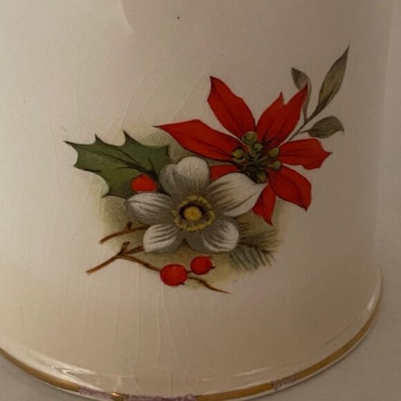 Christmas lidded Jam or sugar bowl. Sadler England. Vintage. Poinsettia - Picture 9 of 12